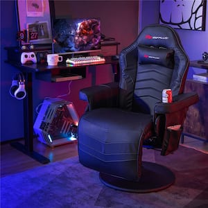 Massage Gaming Recliner Black Height Adjustable Racing Swivel Chair with Cup Holder