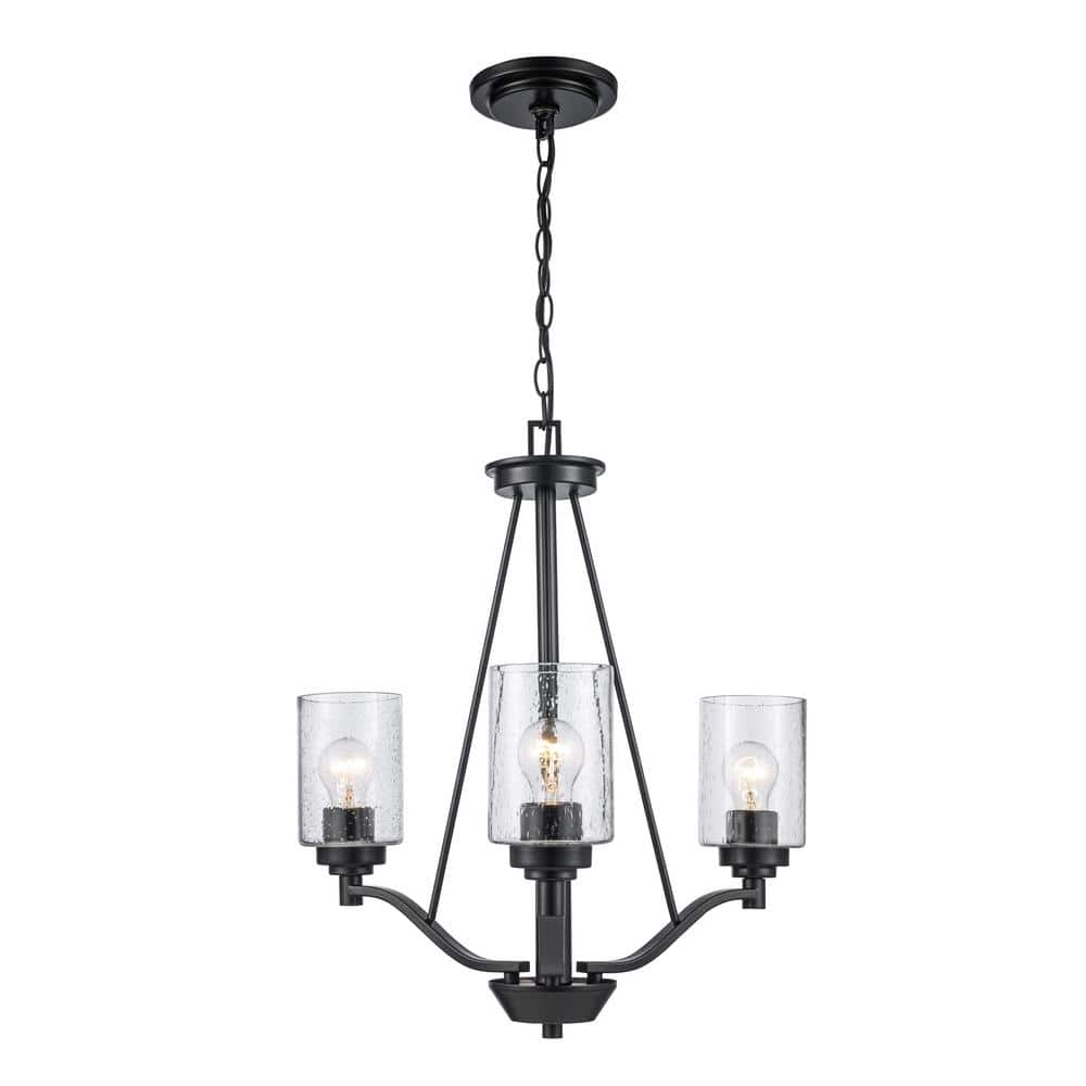 Simi Modern Black Mini Chandelier with Seeded Glass Shades