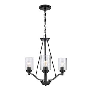 Simi 3-Light Black Chandelier Light Fixture with Seeded Glass Shades