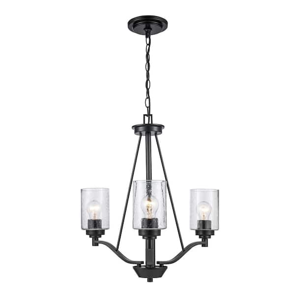 Bel Air Lighting Simi 3-Light Black Chandelier Light Fixture with Seeded Glass Shades