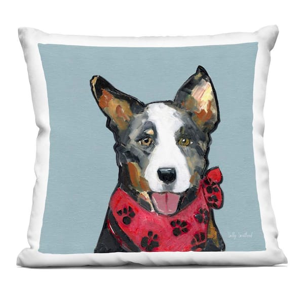 Stupell Industries Dog with Paw Bandana Blue Abstract Polyester 18 in. x 18 in. Throw Pillow