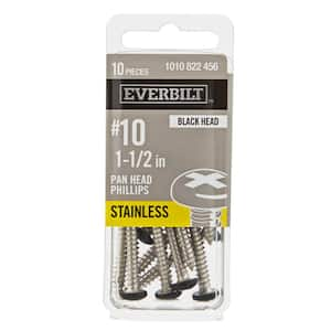 #10 x 1-1/2 in. Black Stainless Steel Phillips Pan Head Standard Sheet Metal Screw (10-Pack)