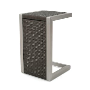 Brown PE Rattan Iron Outdoor Side Table Modern Aluminum Frame Minimalistic Rust-Resistant C-Shape Design Lounge Seat