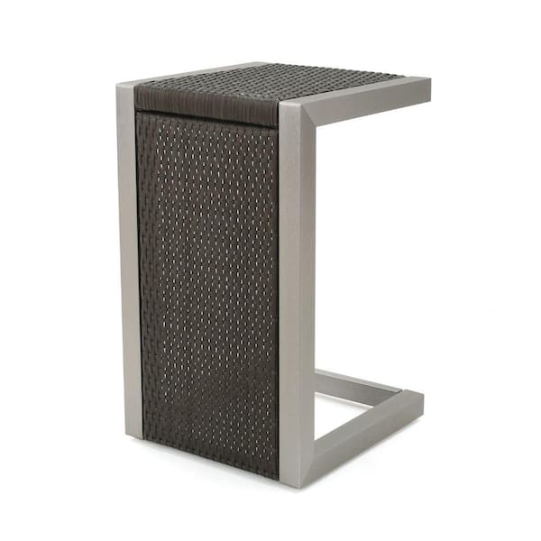 ITOPFOX Brown PE Rattan Iron Outdoor Side Table Modern Aluminum Frame Minimalistic Rust-Resistant C-Shape Design Lounge Seat