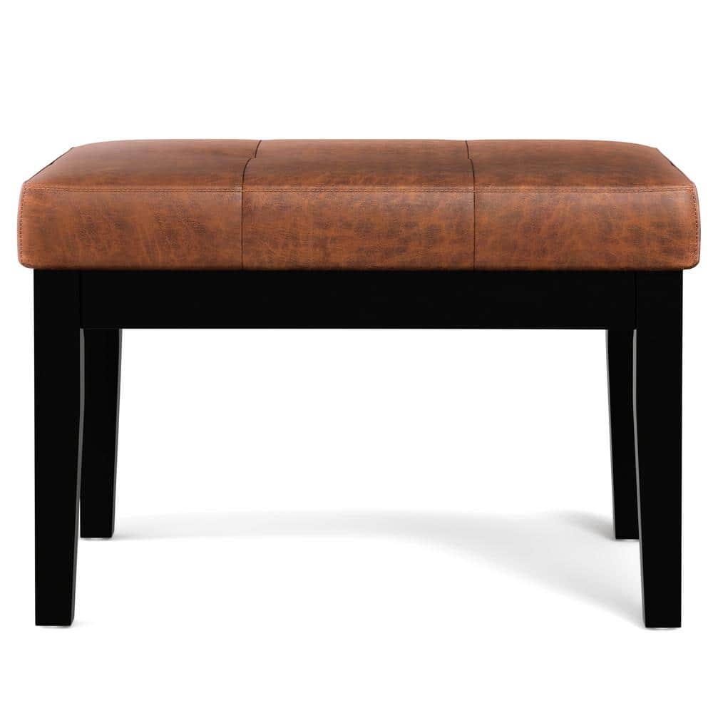 Lacey 26" Saddle Brown Tufted Faux Leather Ottoman Bench