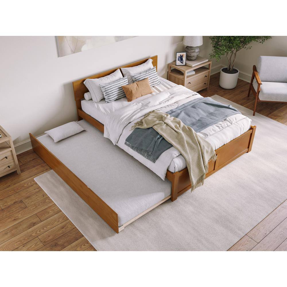 Light Brown Queen Wood Platform Bed with Storage Drawer