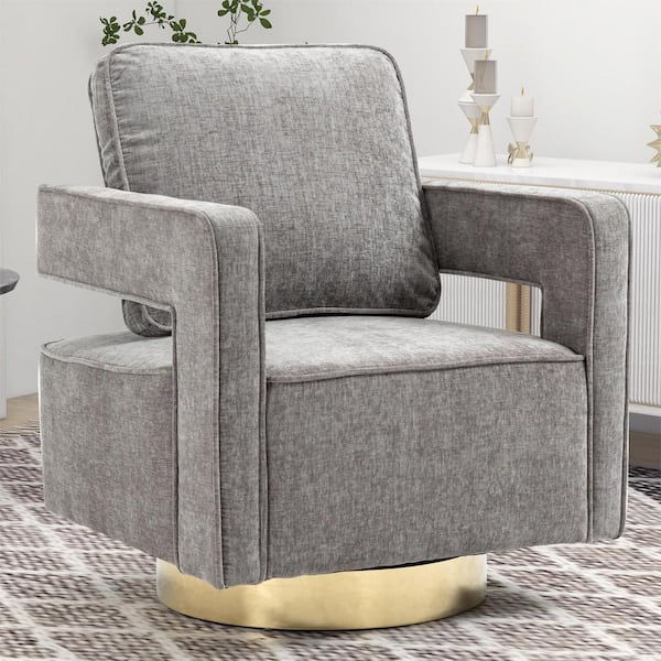 anpport Gray Modern Swivel Open Back Arm Chair with 1-Pillow For Nursery Bedroom Living Room