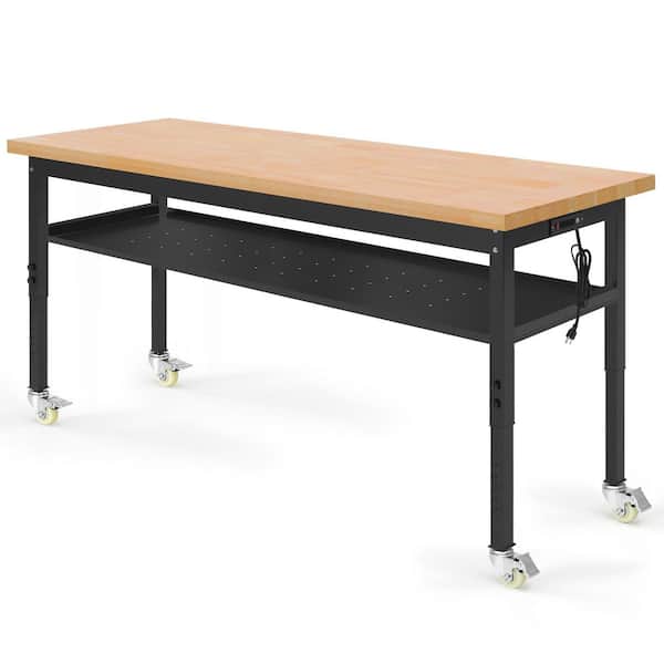 60 in. Heavy-Duty WorkBench Work Bench Table with Wheels, Partition and Power Outlets, Outdoor Storage Bench, 245.6 gal.