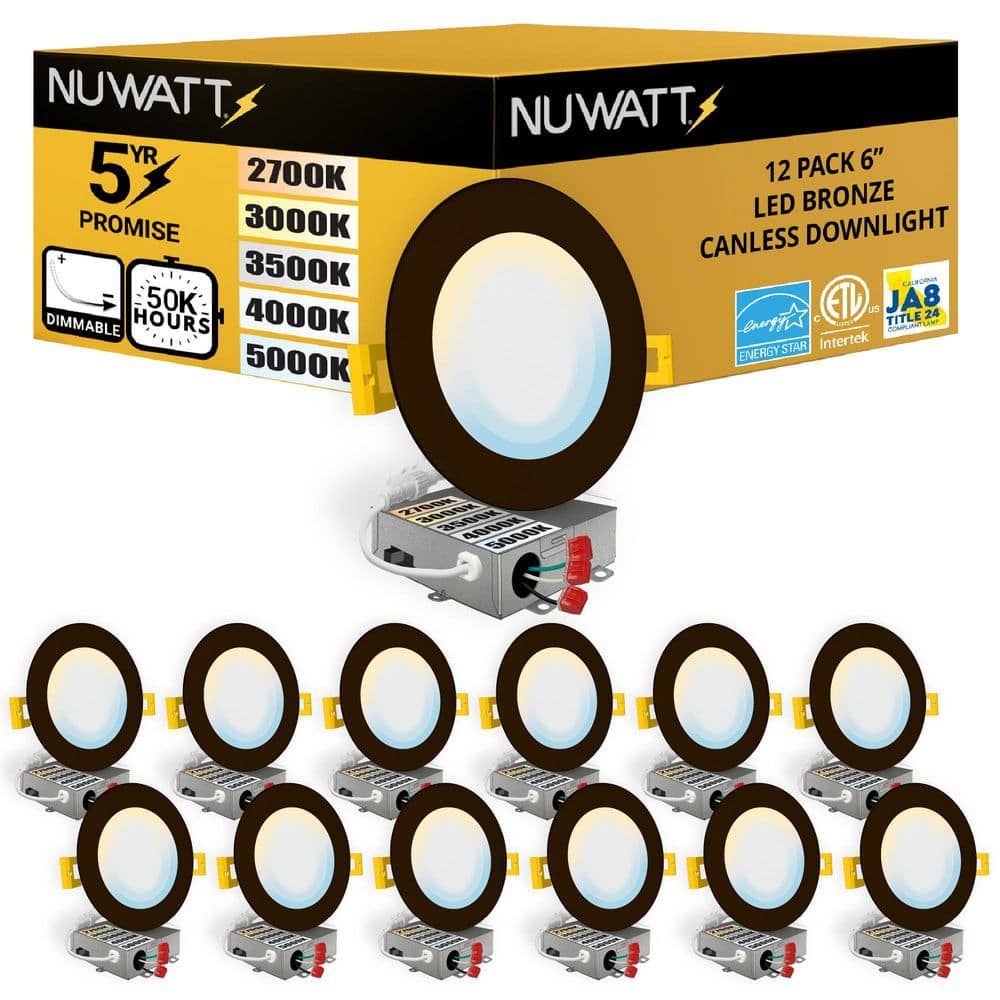 6 in. Bronze Round Ultra Slim Canless Integrated LED Recessed Light Kit 5 CCT 2700K-5000K Dimmable IC Rated (12-Pack) price history on PriceWatchPro