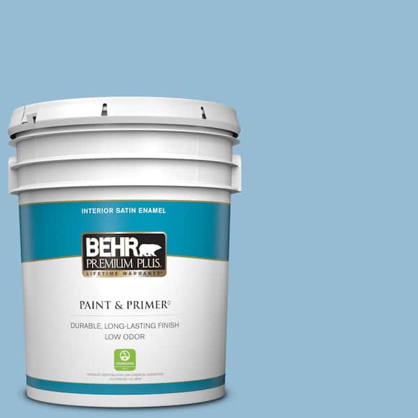 BEHR PREMIUM PLUS 5 gal. #M500-3 Blue Chalk color Satin Enamel Low Odor Interior Paint & Primer