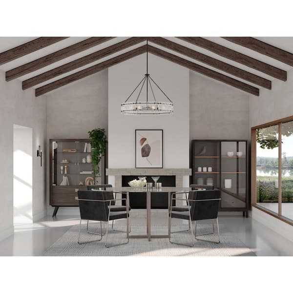Progress Lighting Rivera 30 in. 6-Light Matte Black Luxe Industrial Chandelier with Textured Glass