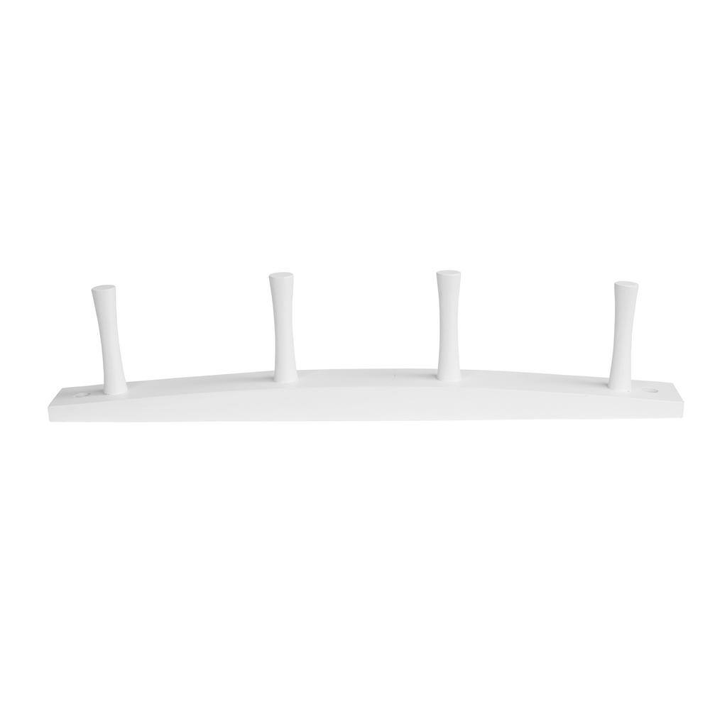 White Wall-Mounted 4 Peg Wood Rack for Entryway