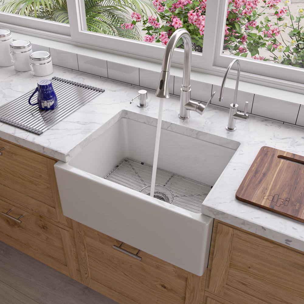 White Fireclay Farmhouse Drop-in Single Bowl Sink