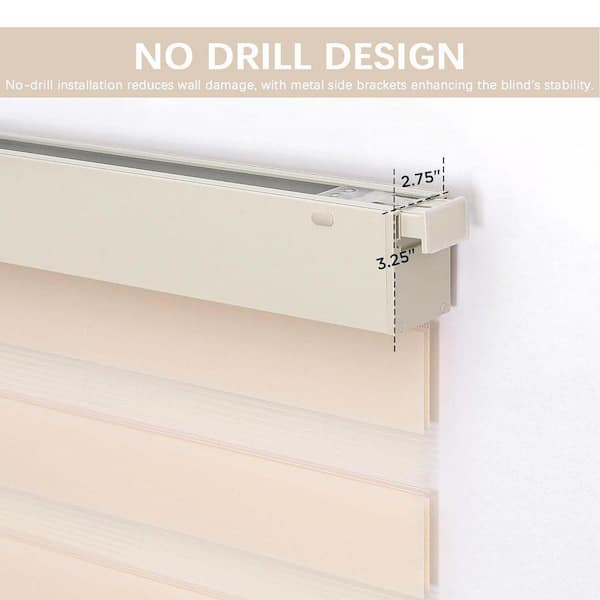 Beige Cordless No-Drill Polyester Light-Filtering Zebra Roller