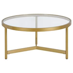Yara 32 in. Brass Round Glass Coffee Table