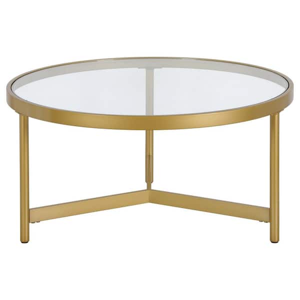Meyer&Cross Yara 32 in. Brass Round Glass Coffee Table