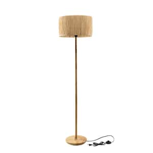 59 in. Solid Wood Natural Indoor Floor Lamp with Grass Made-Up Lamp Shad