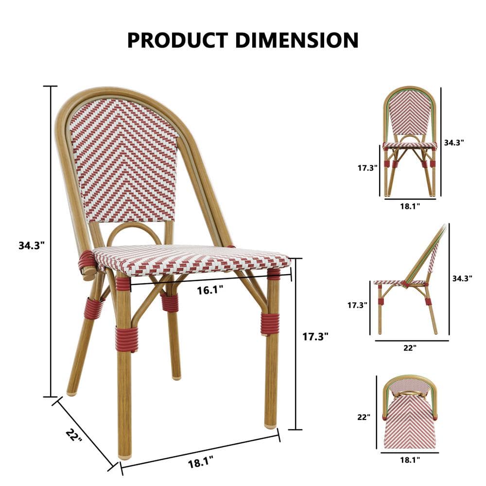 Transitional Salcha 18" Brown, Red & White PE Wicker Side Chair - Set of 2
