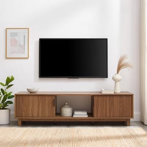 58 in. Mocha Wood Mid-Century Modern TV Stand with 2 Reeded Doors Fits TVs up to 65 in.