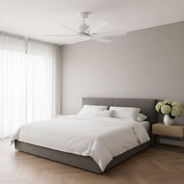 Flera 52 in. Smart Matte White Downrod Mount StandardCeiling Fan with with Matte White Blades and Remote