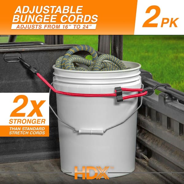 16 in. to 24 in. Adjustable Super Strong Bungee, Red (2-Pack)