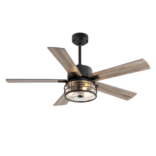 Breezary Connie 52 in. Indoor Black Ceiling Fan with Light Kit and ...