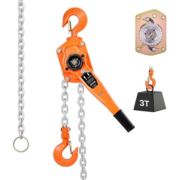 Manual Lever Chain Hoist, Heavy Duty Come Along, 10 ft. Lift G80 Steel With Dual Pawl Brake, Hooks, 6600 lbs. Capacity
