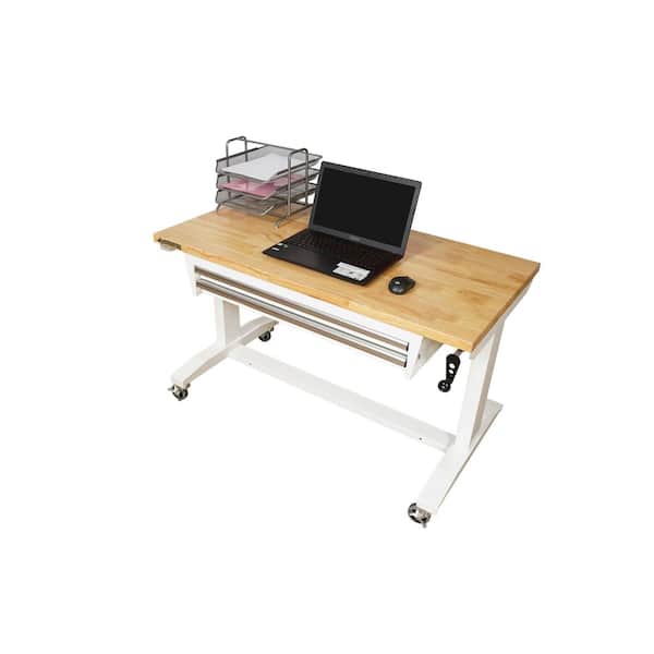 Husky HOLT4602BJ2 46 in. Adjustable Height Work Table with 2 Drawers in White