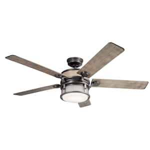 Ahrendale 60 in. Outdoor Anvil Iron Downrod Mount Ceiling Fan with Integrated LED with Wall Control Included