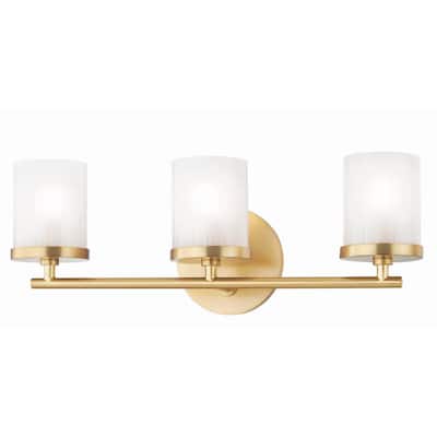 Ryan 3-Light Aged Brass Bath Light with Clear Frosted Glass Shade