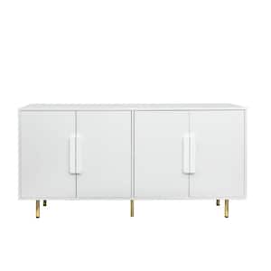 62.99 in. W x 15.75 in. D x 31.5 in. H White Linen Cabinet Storage Cabinets with 4-Doors with Handle