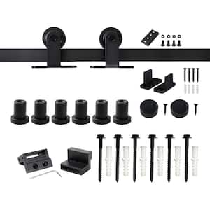 8 ft./96 in. Frosted Black Top Mount Sliding Barn Door Hardware Track Kit for Single Door with Non-Routed Floor Guide