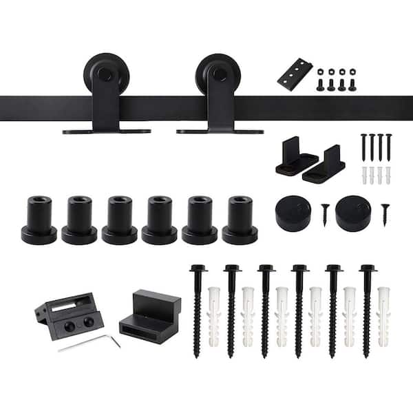 WINSOON 8 ft./96 in. Frosted Black Top Mount Sliding Barn Door Hardware Track Kit for Single Door with Non-Routed Floor Guide