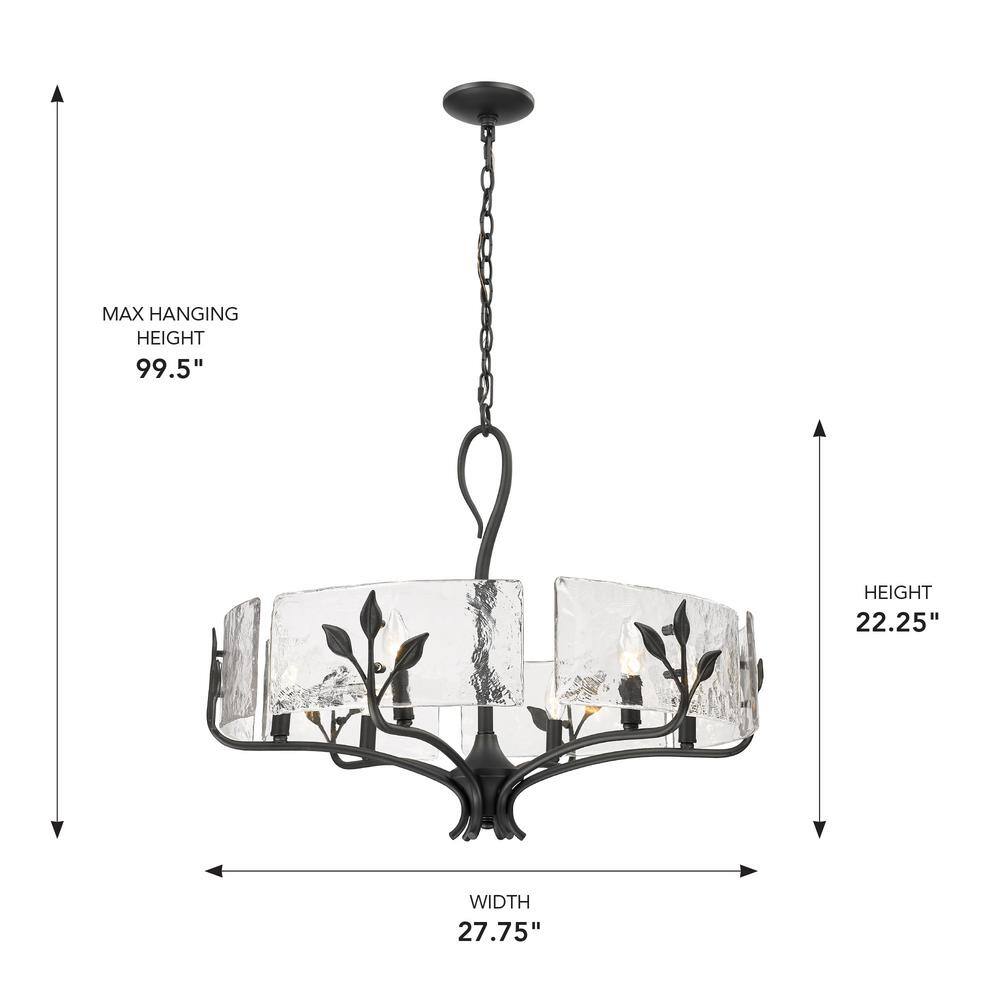 Calla Black Steel Drum Chandelier with Hammered Glass
