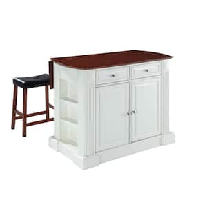 Coventry White Kitchen Island with Saddle Stools