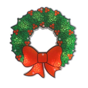 11 in. Holographic Lighted Berry Wreath Christmas Window Silhouette