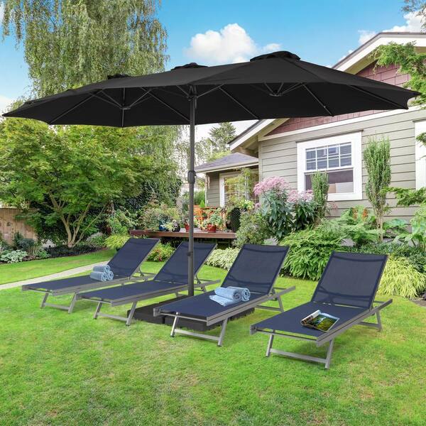 corliving 3m offset patio umbrella CorLiving Bertha 15'ft. Steel Double Wide Patio Umbrella in Black PPU-820-U