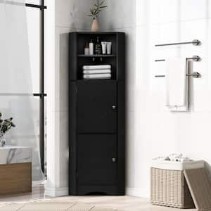 17 in. W x 13 in. D x 61 in. H Corner Black Freestanding Linen Cabinet with Doors and Adjustable Shelves