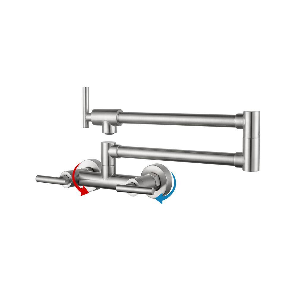 Wall Mount 2-Hole Pot Filler with Hot and Cold Control and Folding Stretchable 3-Handle in Brushed Nickel price history on PriceWatchPro
