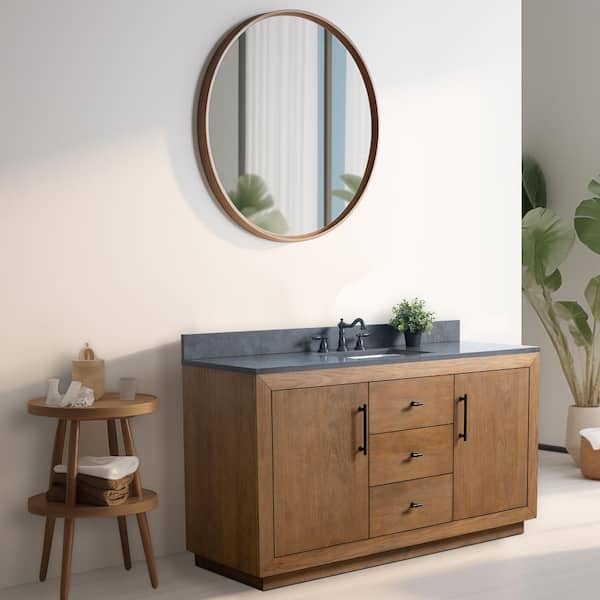 60 in. W x 22 in. D x 38 in. H Single Sink Bathroom Vanity in Tan with Black Limestone Top