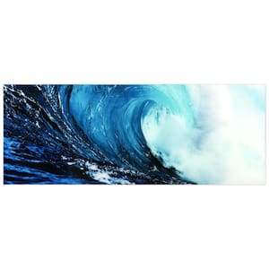 24 in. x 63 in. ''Blue Wave 2'' Frameless Free Floating Tempered Glass Panel Graphic Wall Art