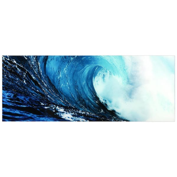 24 in. x 63 in. "Blue Wave 2" Frameless Free Floating Tempered Glass Panel Graphic Wall Art