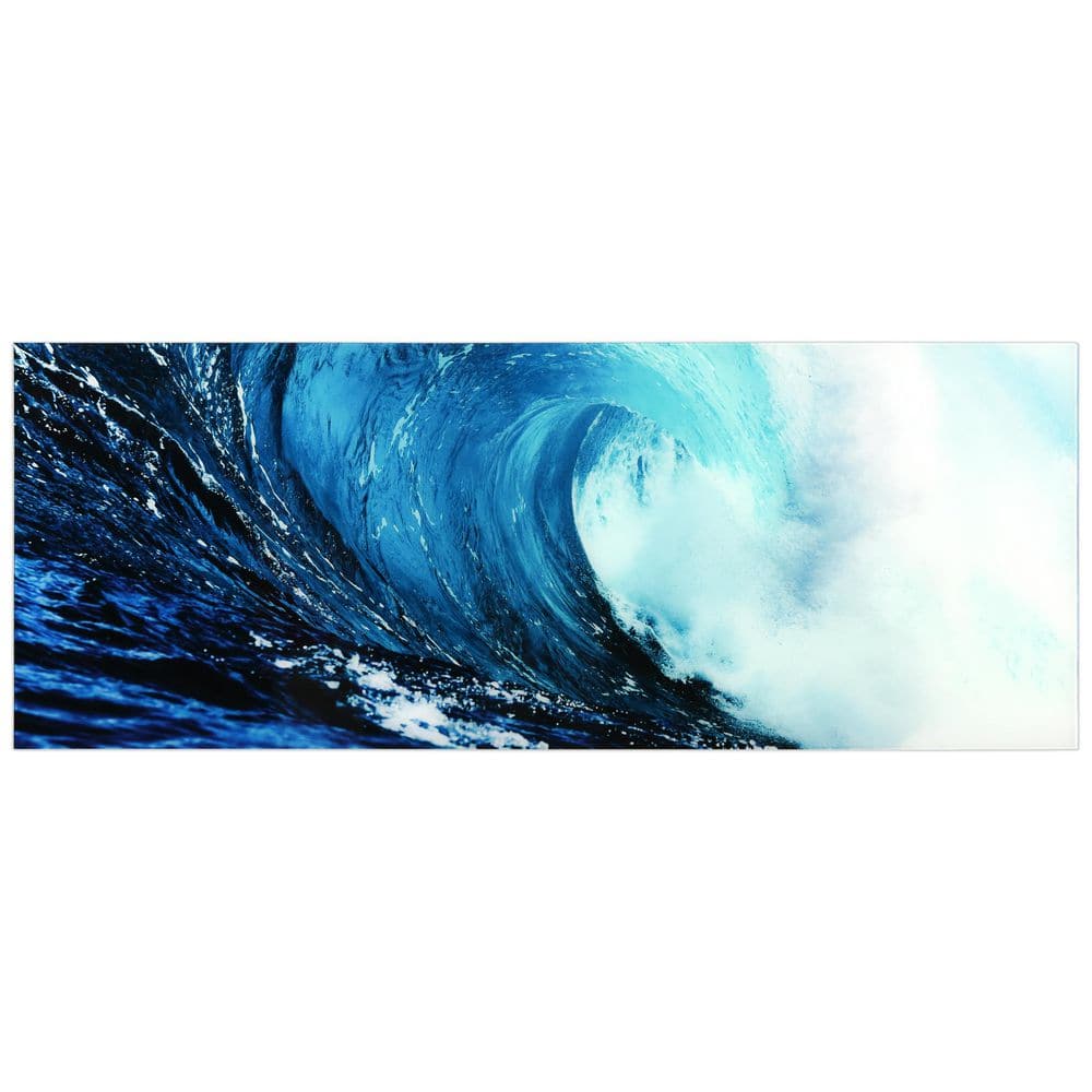 Blue Wave Abstract Tempered Glass Wall Art, 24" x 63"