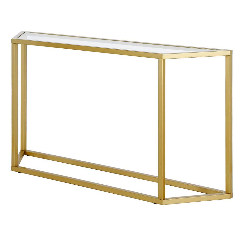 Sleek 55" Gold Metallic Console Table with Tempered Glass Top