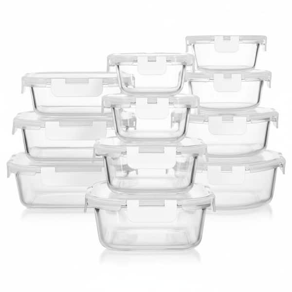24-Piece White Borosilicate Glass Airtight Food Storage Containers Set with Lids for Meal Prep, Microwave, Oven Safe