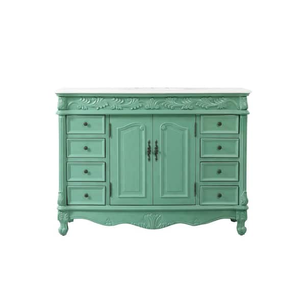 Unbranded Simply Living 48 in. W x 22 in. D x 36 in. H Bath Vanity in Vintage Mint with White And Brown Vein Marble Top