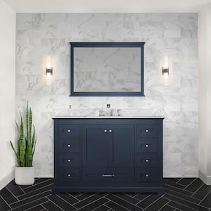Dukes 48 in. W x 22 in. D Navy Blue Single Bath Vanity, Carrara Marble Top, and 46 in. Mirror