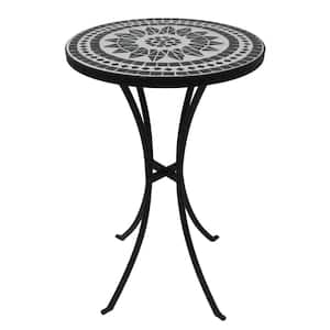 Metal Outdoor 14 Inch Round Concrete Tile ToDining Table in Black