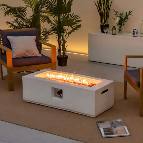 42 in. Rectangle Terrazzo Propane Fire Pit Table with PVC Cover and Lava Rock, 50,000 BTU Gas Fire Pit for Garden, Yard