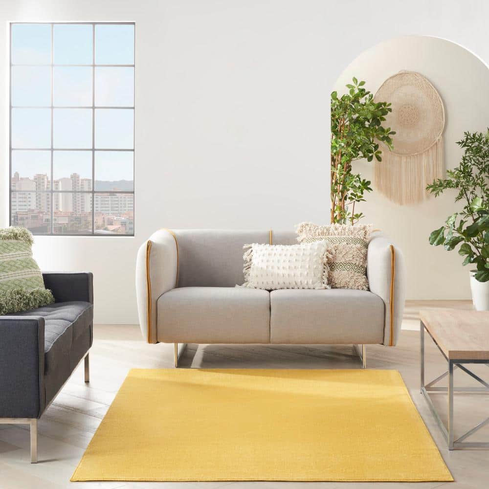 Yellow 4' x 6' Solid Synthetic Indoor/Outdoor Rug